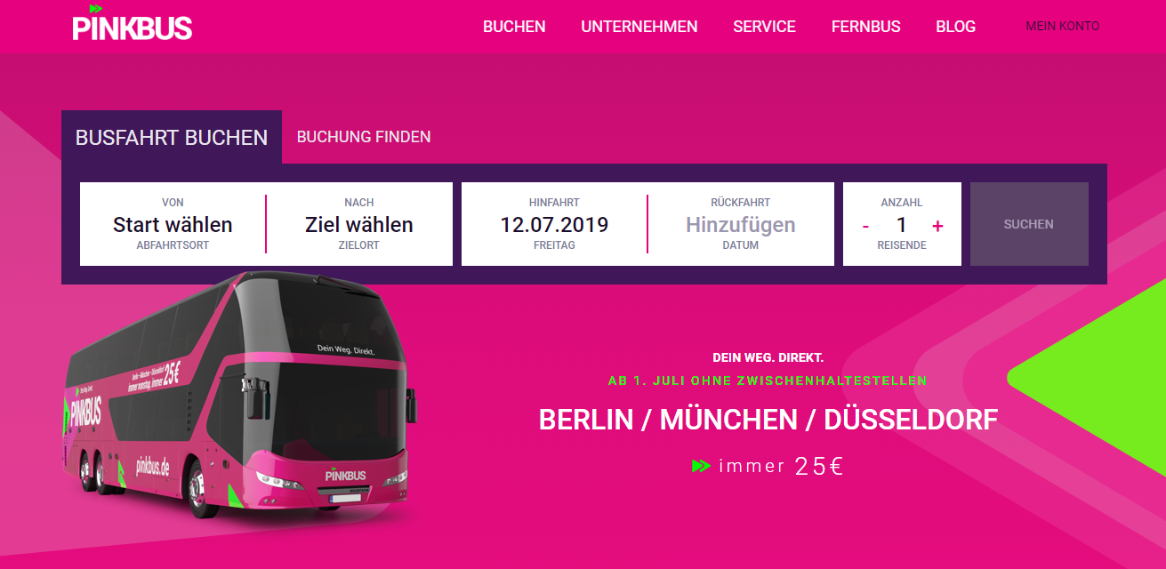 ドイツの長距離バスpinkbus フランクフルト ミュンヘン9 他 目的地まで直行 10回目に乗車無料 タビシタ